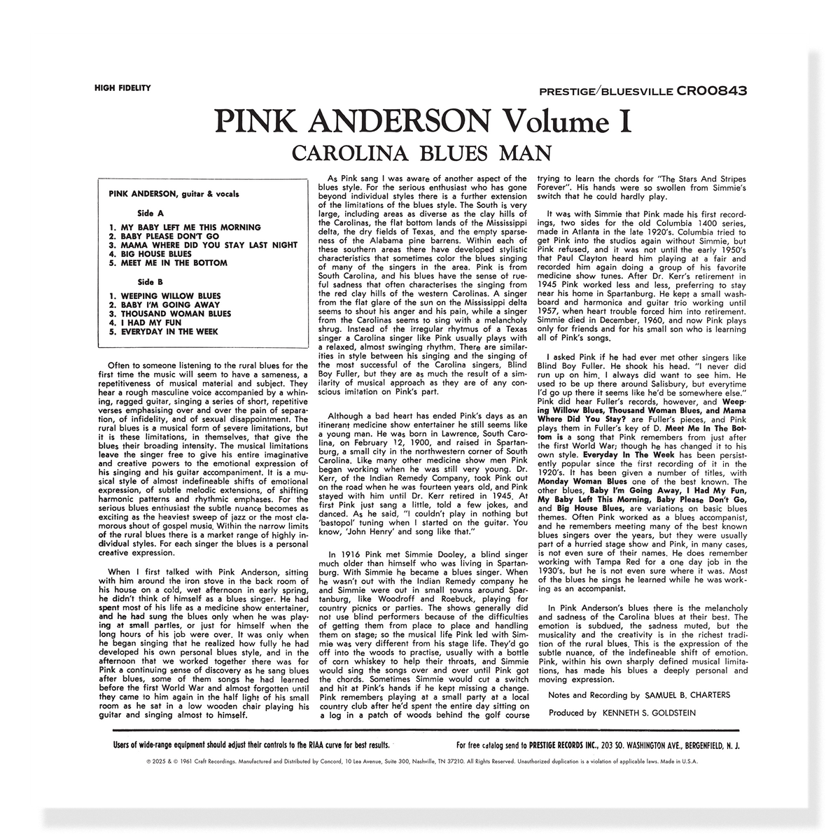 Pink Anderson - Carolina Blues Man, Volume 1 (Collection Bluesville)